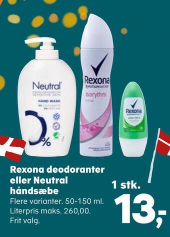 SuperBrugsen Rexona deodoranter eller neutral håndsæbe tilbud