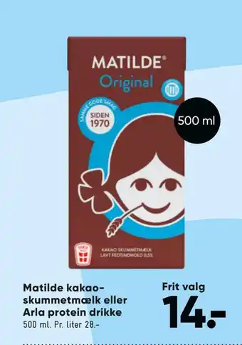 Bilka Matilde kakao skummetmælk eller arla protein drikke tilbud