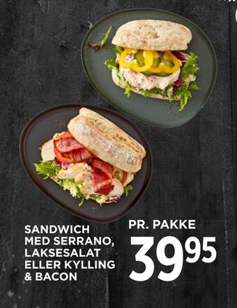 MENY Sandwich med serrano, laksesalat eller kylling & bacon tilbud