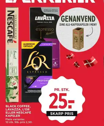 MENY Black coffee, lavazza, l'or eller nescafé kapsler tilbud