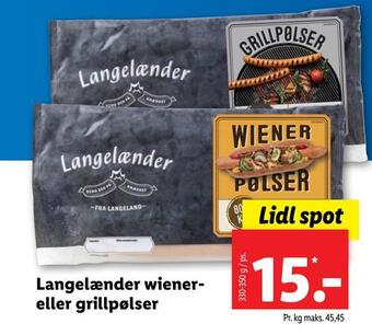 Lidl Langelænder wiener eller grillpølser tilbud