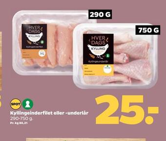 Kyllingeinderfilet eller -underlår