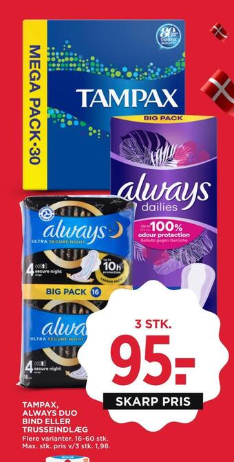 Tampax, always duo bind eller trusseindlæg
