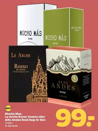 Netto Mucho mas, le arche rosso veneto eller alto andes rosé bag-in-box tilbud
