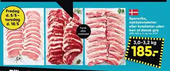 Bilka Spareribs, nakkekoteletter eller koteletter uden ben af dansk gris tilbud