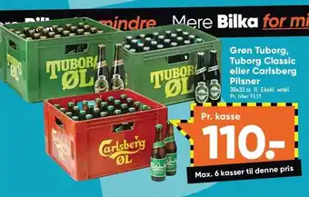 Bilka Grøn tuborg, tuborg classic el. carlsberg pilsner tilbud