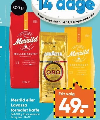 Bilka Merrild el. lavazza formalet kaffe tilbud