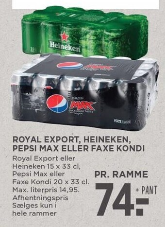 MENY Royal export, heineken, pepsi max el. faxe kondi tilbud