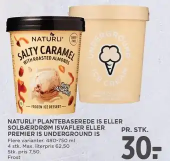 MENY Naturli' plantebaseret is el. solbærdrøm isvafler el. premier is underground is tilbud