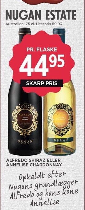 MENY Nugan estate alfredo shiraz eller annelise chardonnay tilbud