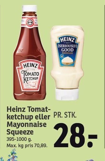 SPAR Heinz tomatketchup eller mayonnaise squeeze tilbud