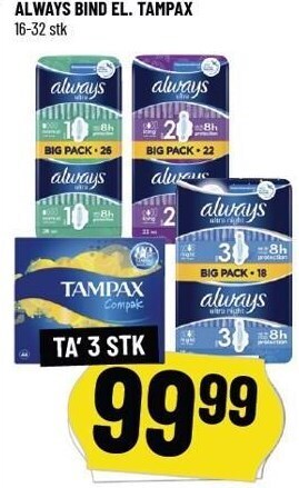 Løvbjerg Always bind el. tampax tilbud