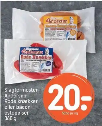 REMA 1000 Slagtermester andersen røde knækker eller baconostepølser tilbud