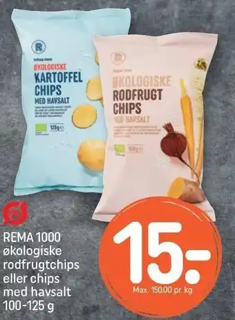 REMA 1000 Rema 1000 økologiske rodfrugtchips eller chips med havsalt tilbud