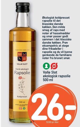 REMA 1000 Vallø slot økologisk rapsolie 500 ml tilbud