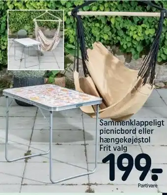 Sammenklappeligt picnicbord el hængekøjestol