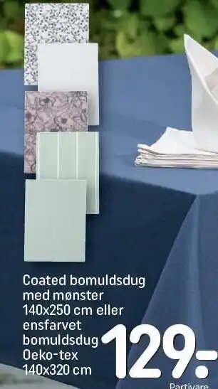 REMA 1000 Coated bomuldsdug m. mønster 140x250 cm el. ensfarvet bomuldsdug oeko-tex tilbud