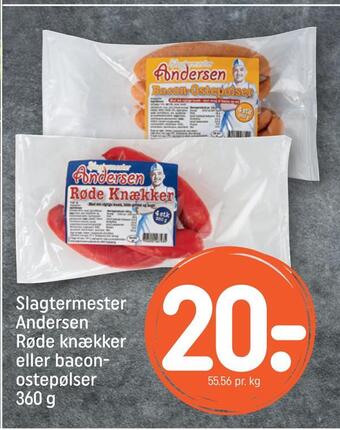 REMA 1000 Slagtermester andersen røde knækker eller bacon ostepølser tilbud