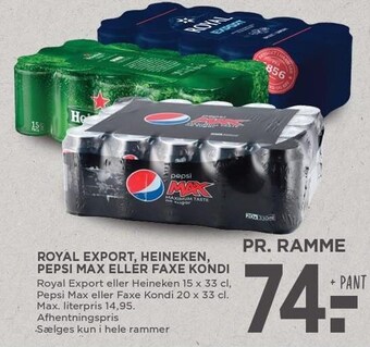 MENY Royal export, heineken, pepsi max eller faxe kondi tilbud