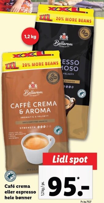 Lidl Café crema eller espresso hele bønner tilbud