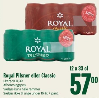 Min Købmand Royal Pilsner eller Classic tilbud