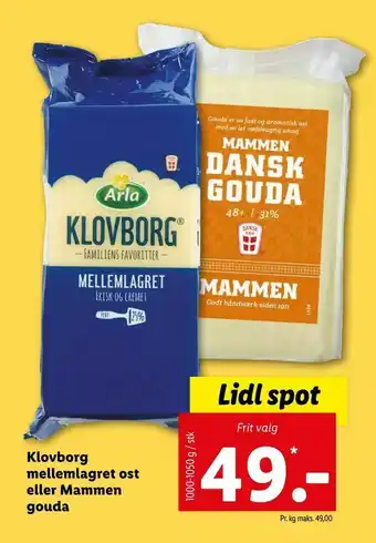 Let-Køb Klovborg mellemlagret ost eller Mammen gouda tilbud