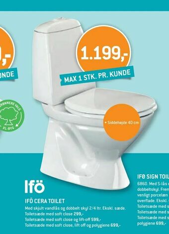 XL-BYG Ifö cera toilet tilbud