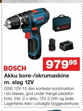 Bauhaus Akku bore-/skrumaskine m. slag 12V tilbud