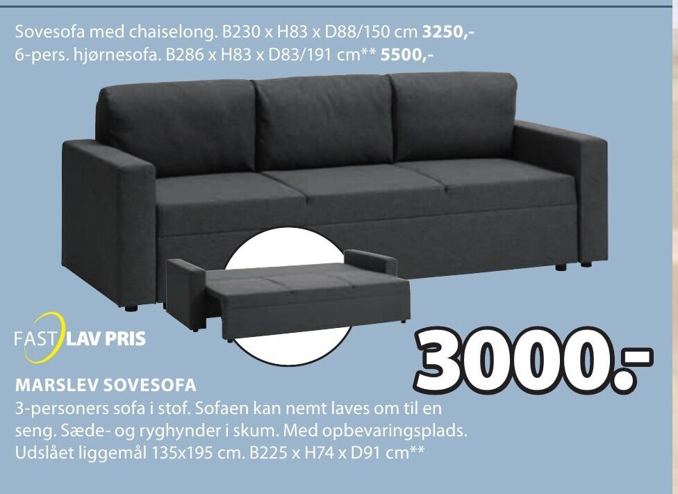 MARSLEV SOVESOFA tilbud hos JYSK