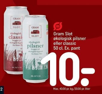 REMA 1000 Gram Slot økologisk pilsner eller classic 50 cl. Ex. pant tilbud