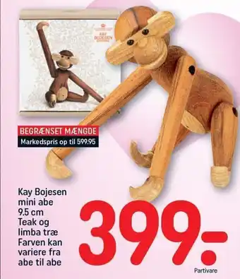 REMA 1000 Kay Bojesen mini abe 9.5 cm Teak og limba træ Farven kan variere fra abe til abe tilbud