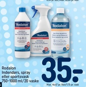 REMA 1000 Rodalon Indendørs, spray eller sportsvask 750-1000 ml/20 vaske tilbud
