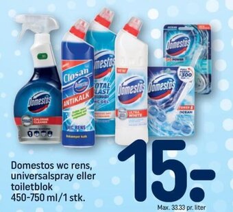 REMA 1000 Domestos wc rens, universalspray eller toiletblok 450-750 ml/1 stk. tilbud