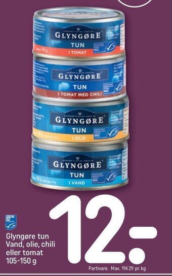 REMA 1000 Glyngøre tun Vand, olie, chili eller tomat 105-150 g tilbud