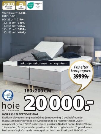 JYSK HØIE E250 ELEVATIONSSENG tilbud