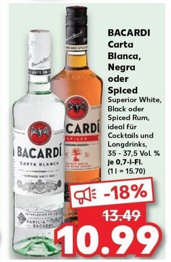 BACARDI Carta Blanca, Negra oder Spiced