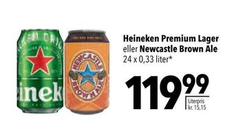 Heineken premium lager eller newcastle brown ale