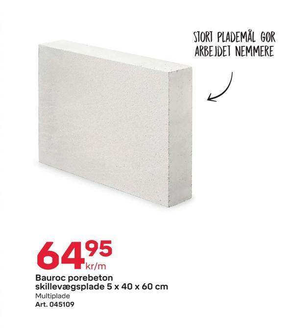 Byggmax Bauroc porebeton skillevægsplade 5 x 40 x 60 cm tilbud