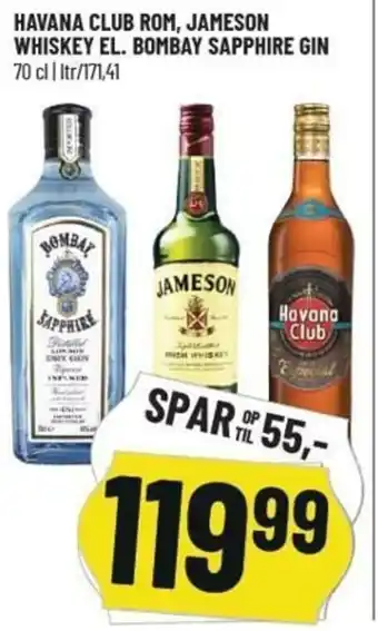 Løvbjerg Havana Club Rom, Jameson Whiskey El. Bombay Sapphire Gin tilbud