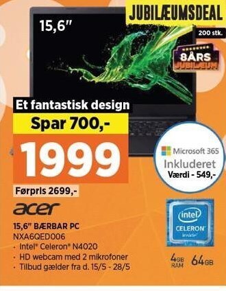 Power Acer 15,6 bærbar pc tilbud