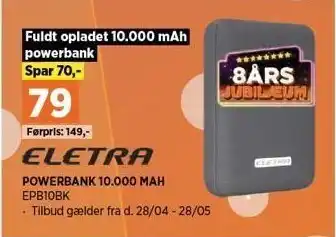Eletra powerbank 10.000 mah