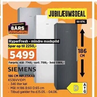 Power Siemens 186 cm køleskab tilbud