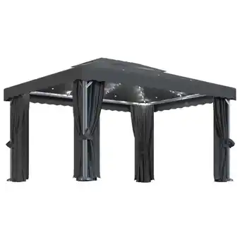 Pavillon med gardin og led-lyskæder 4x3 m antracitgrå