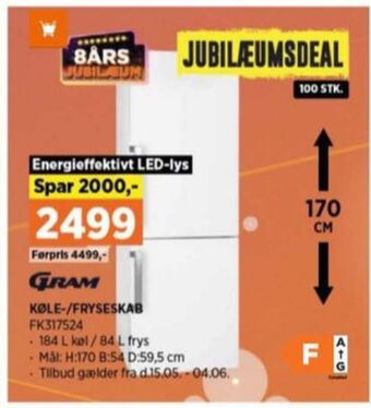Power Gram køle/fryseskab tilbud