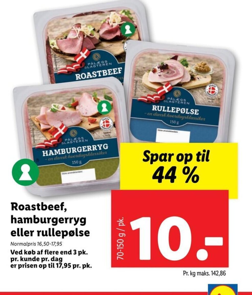 Lidl Roastbeef, hamburgerryg eller rullepølse tilbud