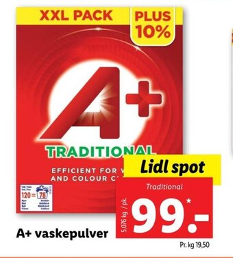 Lidl A+ vaskepulver tilbud