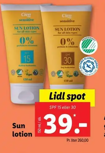 Lidl Cien Sun lotion tilbud