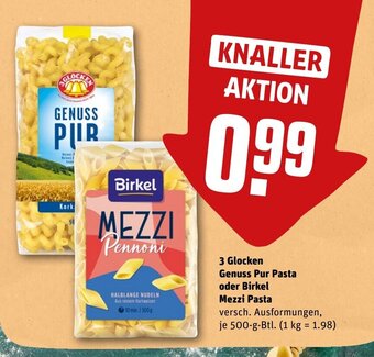 REWE DE 3 Glocken Genuss Pur Pasta oder Birkel Mezzi Pasta tilbud
