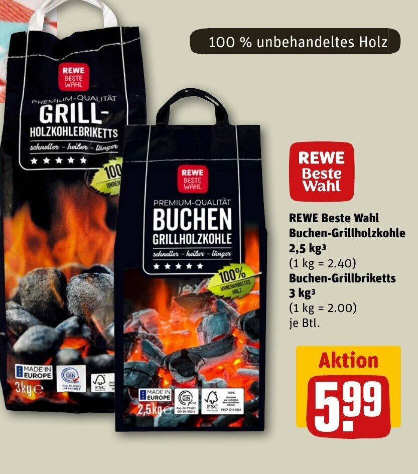 REWE Beste Wahl BuchenGrillholzkohle 2,5 kg BuchenGrillbriketts 3 kg