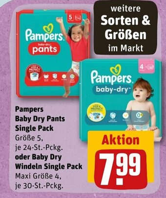 REWE DE Pampers Baby Dry Pants Single Pack oder Baby Dry Windeln Single Pack tilbud